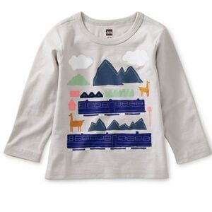 Tea Collection NWT Train Journey Baby Graphic Long Sleeve Tee 18-24 Months